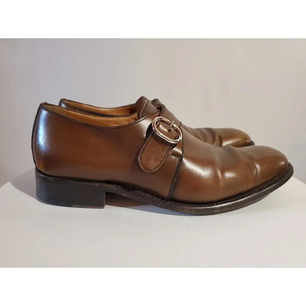 Moreschi Monk Strap Buckle Brown Leather Oxford Loafer Dress Shoes Mens Size 8